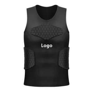 Men’s Rib Chest Padded Rash Guard EVA Hexagonal Cushion Compression Shirt Multi-Sport Protective Gear