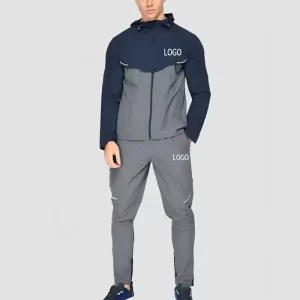 Men’s Sports Quick Dry Thin Polyester Nylon Tracksuit Gym Custom Reflective Logo Fit Windbreaker Jacket and Pants