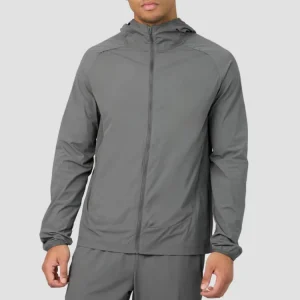 Mens Sports Woven Jacket Reflective Printing Panels Raglan Sleeve Jacket