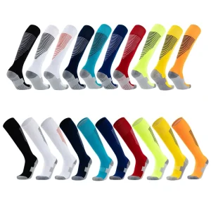 Men’s and Kids’ Long Knee High Colorful Soccer Sport Socks Cushioned Compression Shin Guard Protector for Football
