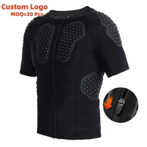 Moq 30pcs Custom Logo Men’s Compression T Shirt with Zipper EVA Pads Protective Sports Gear for Football Paintball Resistant