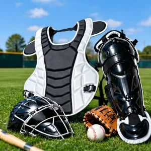 NOCSAE Standard Youth Baseball Catcher’s Gear Set with Helmet Chest Protector and Leg Guards