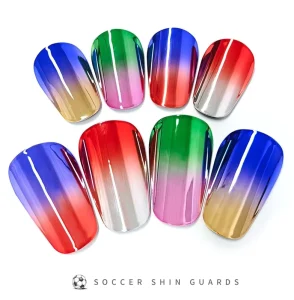 New Design Gradient Color Children’s Adult’s Football Soccer Shin Guards with Comprehensive Protection PBT PP EVA Shin Pads