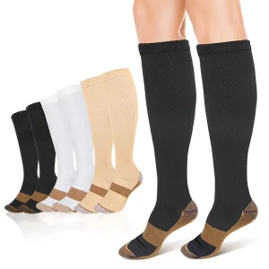 Nylon Elastic Yarn Knee High Compression Socks Breathable Knitted Anti Slip Sports Running Fitness Walking Leg Support Gear