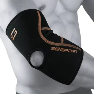 Nylon Elbow Sleeve Open Hole Elbow Support Brace With Golden Streamline For Sports