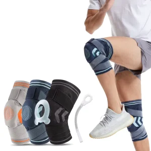 Nylon Material Woven Compression Breathable Knee Support Brace With Silicone Spring Elastic Pressure Band