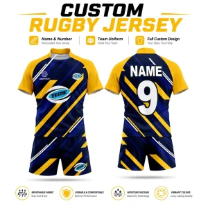 OEM Customized Men’s Rugby Uniforms 100% Polyester Anti Bacterial Quick Dry Sublimation Printed Rugby Jersey Shorts Sets