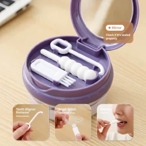 Orthodontic Retainer Case Denture Cup Mirror Mouth Guard Cleaning Box Featuring Stainless Steel Spring Custom Logo Option