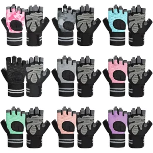 Outdoor Half Finger Wrist Length Non Slip Cotton Spandex Cycling Fitness Exercise Gloves Plain Needle Detection Multiple Colors