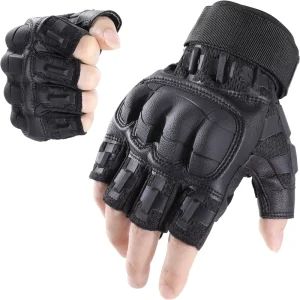 Outdoor Impact Tactical Gloves Half Finger Touch Screen Cut Resistance Faux Leather Padded Extra Grip Wrist Support Motorcycle