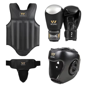 PU Leather 5 Piece Wushu Sanda Boxing Protective Gear Kit Martial Arts Sparring Training Equipment Set