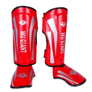 PU Leather Boxing Shin Guards with Reinforced Seams and High Density Padding Impact Resistant Gear Protection