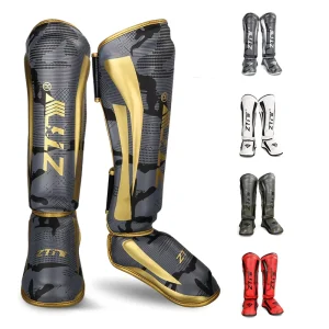 PU Leather Training Muay Thai Shin Guards MMA Kick Boxing Custom Design Thai Shin Instep Guards Shinguard Boxing