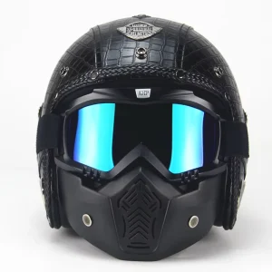 PU Leather Vintage with ABS Cruiser Classic 3/4 Half Face Casco Retro Motorcycle Helmet