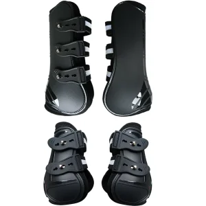 PU Material Horse Riding Boots with Front and Hind Leg Standing Wrap Bandage Protective for Racing and Training