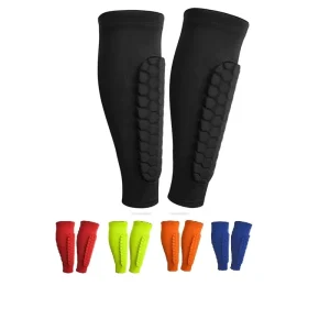Padded Calf Compression Sleeves with Honeycomb Protection for Football & Basketball Multi-Color Shin Guards for Men & Women