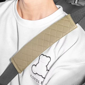 Premium Leather Car Seat Belt Shoulder Pad with Embossed Pattern Breathable Soft Vehicle Seat Belt Cover Protector Universal