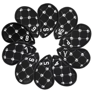 Premium Waterproof Magnetic Leather Golf Iron Wedge Head Covers Protector