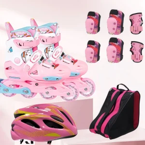 Professional 4 Wheel Freestyle Inline Roller Skates for Kids Protective Gear Set with Adjustable Size for Boys and Girls
