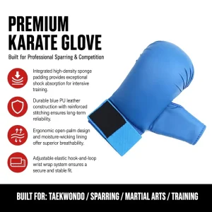 Professional Blue PU Leather High Density Sponge Padding Sparring Training Protective Gear OEM ODM Factory Direct Karate Gloves