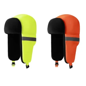 QJ OEM Custom Ushanka Thermal Warm Winter Hat Fluorescent Color Lei Feng Hat Ear Protectors with Reflective Strips for Cleaning