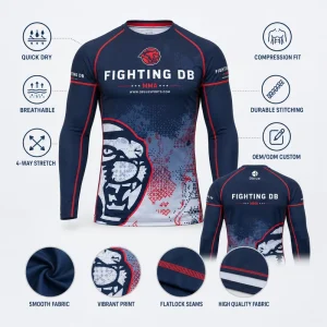 Rash Guard BJJ MMA for Men Brazilian Grappling Boxing Four-Way Stretch UV Protection Rashguard