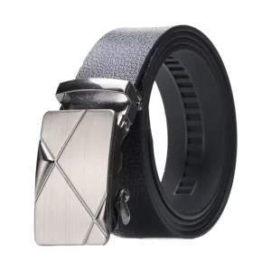 Ratchet Slide Men Belt Automatic Click Leather Belt Adjustable No Hole Waistband for Daily Casual