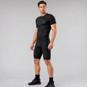 Ready Stock Padded Compression Shirt and Shorts Set Football Rugby Honeycomb Protective Gear