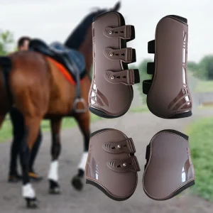 Robust Brown Elastic PU Shell Horse Leg Protector Thickened Soft Inner Tendon Boots Riding Shock Absorbing Horse Leg Guards