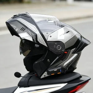 Safety Motorcycle Helmets Blue Tooth Helmet Speakers HD Double Lens Motorcycle logo Custom Supplier