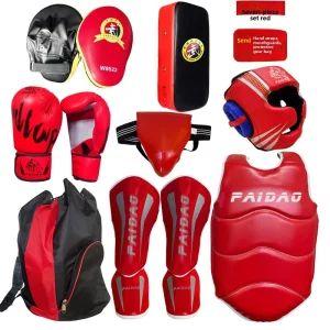 Sanda Protectors Full Set Latex Material Unisex Adult Children Muay Thai Boxing Training Fighting Head Leg Chest Protectors