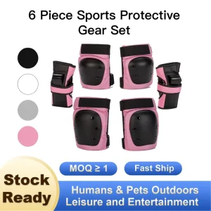 Skating Protective Gear Set 6 Pieces Skateboard Knee and Elbow Pads with Wrist Guards for Skating Scooter Skateboarding