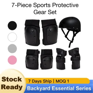 Skating Protective Gear Set 7 Pieces Skateboard Helmet Knee Elbow Pads with Wrist Guards EVA Material for Youngsters & Adults
