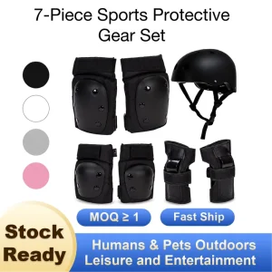 Skating Protective Gear Set 7 Pieces Skateboard Helmet Knee and Elbow Pads with Wrist Guards for Skating Scooter Skateboarding