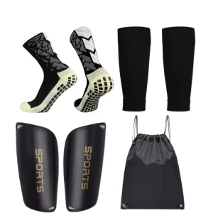 Soccer Shin Guard Football Grip Socks Set With Soccer Sleeves Crew Football Sport Socks and Sport Bag