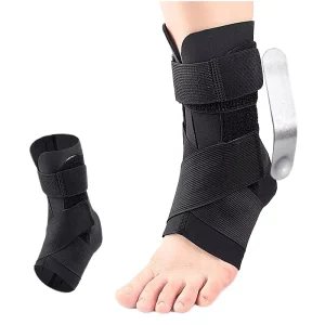 Soft Polyester Double Plate Wearable Ankle Support Brace Breathable Elastic with Pressure Straps for Ankle Protection