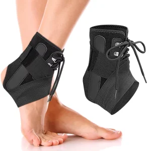Sports Support Ankle Brace with Figure Eight Cross Style Elastic Compression Band Lace Up Buckle for Basketball Adult Use