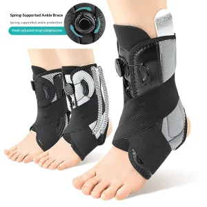 Stabilizing Ankle Brace Adjustable Dial Compression Strap Open Heel Spring Aluminum Stay Anti Sprain Support