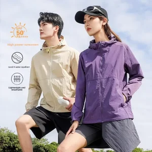 Summer Lightweight Breathable Skin-Friendly Unisex Outdoor Sports Sun-Protective UPF50 Hooded Jacket Wrinkle-Resistant Fabric