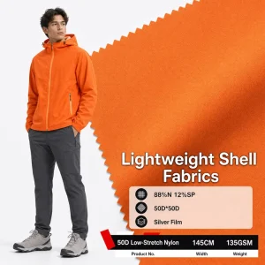 Sun Protection Clothing Windbreakers 50D Stretch Nylon Fabric with Silver Film Coating for Lightweight Sports Jackets and Shells