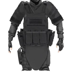 Tactical Armor Vest Set Full Body Molle Plate Carrier 1Pair Shoulder & Arm Guards Nylon Crotch Protector for Security & Hunting