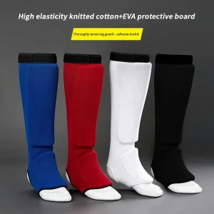 Unisex Elastic Breathable Shin Guards With Integrated Instep Pad Adjustable Hook and Loop Tape for Karate Fighting Practice