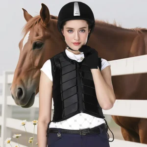 Unisex Equestrian Safety Vest Black Zipper Waistcoat with EVA Padded Horse Riding Gear Protective Vest