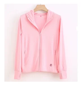 Unisex Outdoor Sports Rash Guard Zipper Beach Sun Protective Clothing Anti UV Sun Protection Clothing Pink for Women