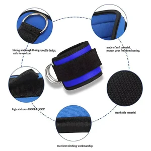 Waterproof Breathable Steel D Rings Glute Workout Ankle Strap Fitness Exercise Padded Anklets Gym Lifting Cable Machine