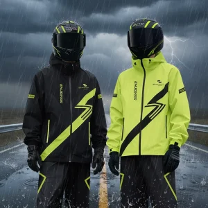Waterproof Motorcycle Raincoat Rain Suit 15000mmH2O 2 Piece PFAS FREE Jacket Pants Reflective Hood For Men Women Adult Rider