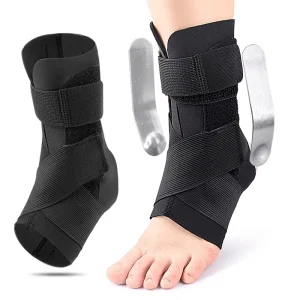Wearable Ankle Brace with Dual Aluminum Splints Compression Strap Elastic Sleeve for Sports and Football Ankle Support