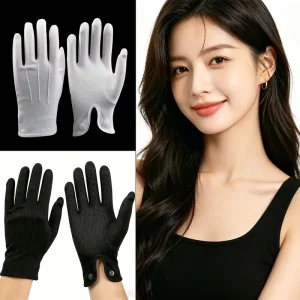 White Cotton Anti Slip Ceremonial Gloves with Snap Button Non Slip Honor Guard Parade Gloves for Marching Band and Security
