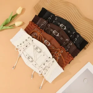 Women Waist Belt Corset Lace up Tied Waspie Elastic Wide Belt for Dresses