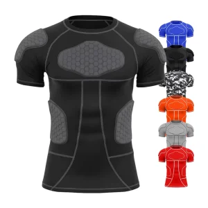 Youth Custom Padded Goalkeeper Jersey Compression Shirt for Soccer Football Paintball Baseball with Chest Shoulder Pad